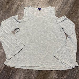 Aeropostale Women’s Size Medium Blue Silver Sparkle Peekaboo Shoulder Sweater
